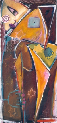Tanz der Sonnenbraut . 1989
Gouache, Tempera, Öl auf Leinwand
130 X 60 cm