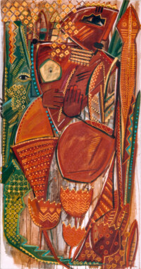 Das Krokodil vom Nil ist grün . 1994
Tempera, Öl auf Leinwand
190 x 100 cm