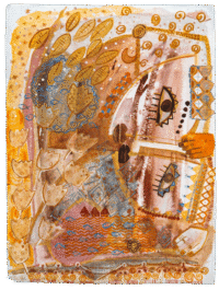 Im Garten einer Zärtlichkeit . 1994
Gouache auf Bütten / Nessel
79 x 57 cm