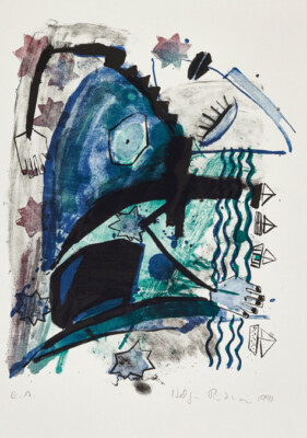 Windliebe II . 1991 . Lithografie . 59,2 x 42 cm . 5 Steine . Auflage IX . für 12 Monate - 12 Originale