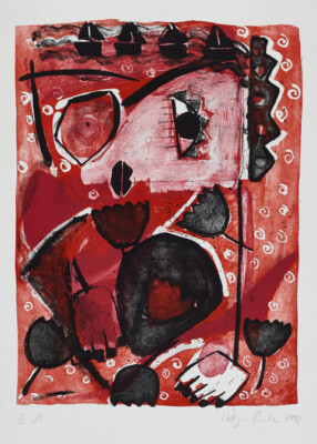 Roter Augenblick . 1992 . Lithografie . 59,2 x 42 cm . 3 Steine . Auflage IX . für 12 Monate - 12 Originale