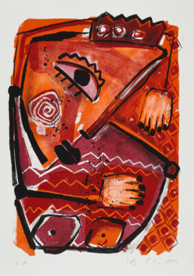 Roter Augenblick . 1993 . Lithografie . 65 x 50,7 cm . 3 Steine . Auflage IX . für 12 Monate - 12 Originale