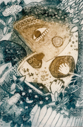 Blaues Paradiesgaertlein . 1998 . Radierung . 1 Platte . 54 x 39,5 cm . Auflage X . für 12 Monate - 12 Originale 1999